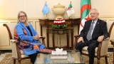 رئيس مجلس الأمة، السيد عزوز ناصري - السفيرة المنسقة المقيمة لمنظمة الأمم المتحدة بالجزائر، السيدة سافينا كلوديا أماصاري